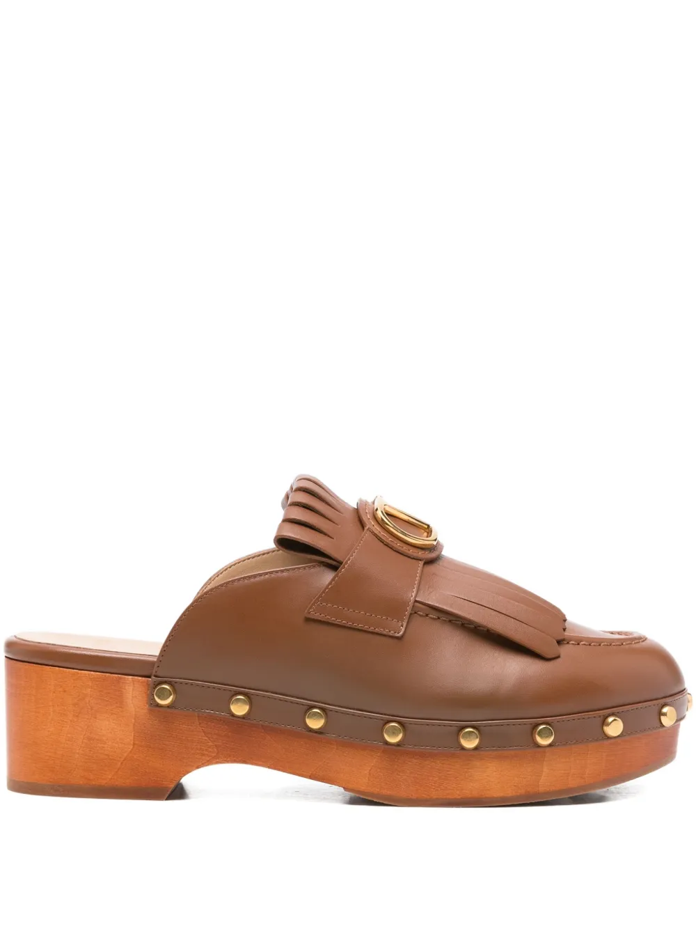 Valentino Garavani Pre-Owned フリンジ Vロゴプレート クロッグサンダル 55mm - ブラウン Valentino Garavani Pre-Owned フリンジ Vロゴプレート クロッグサンダル 55mm - ブラウン