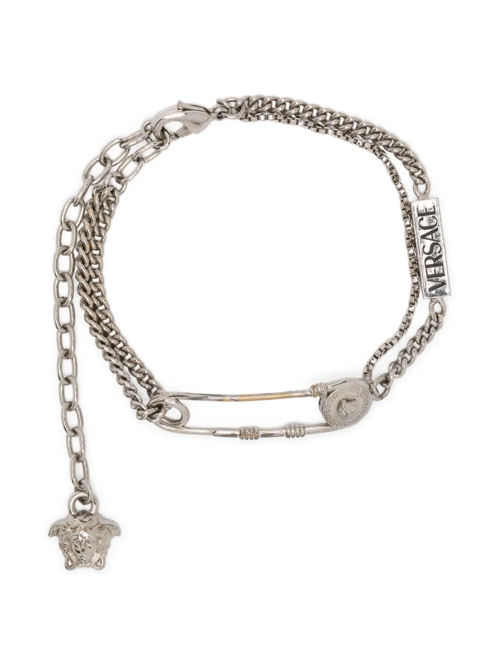 Versace Pre-Owned logo-engraved safety-pin bracelet | Silver | Image 1