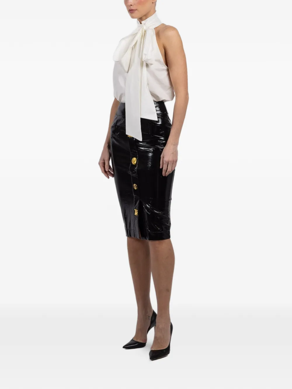 Françoise Bijou Button Midi Skirt - Black 