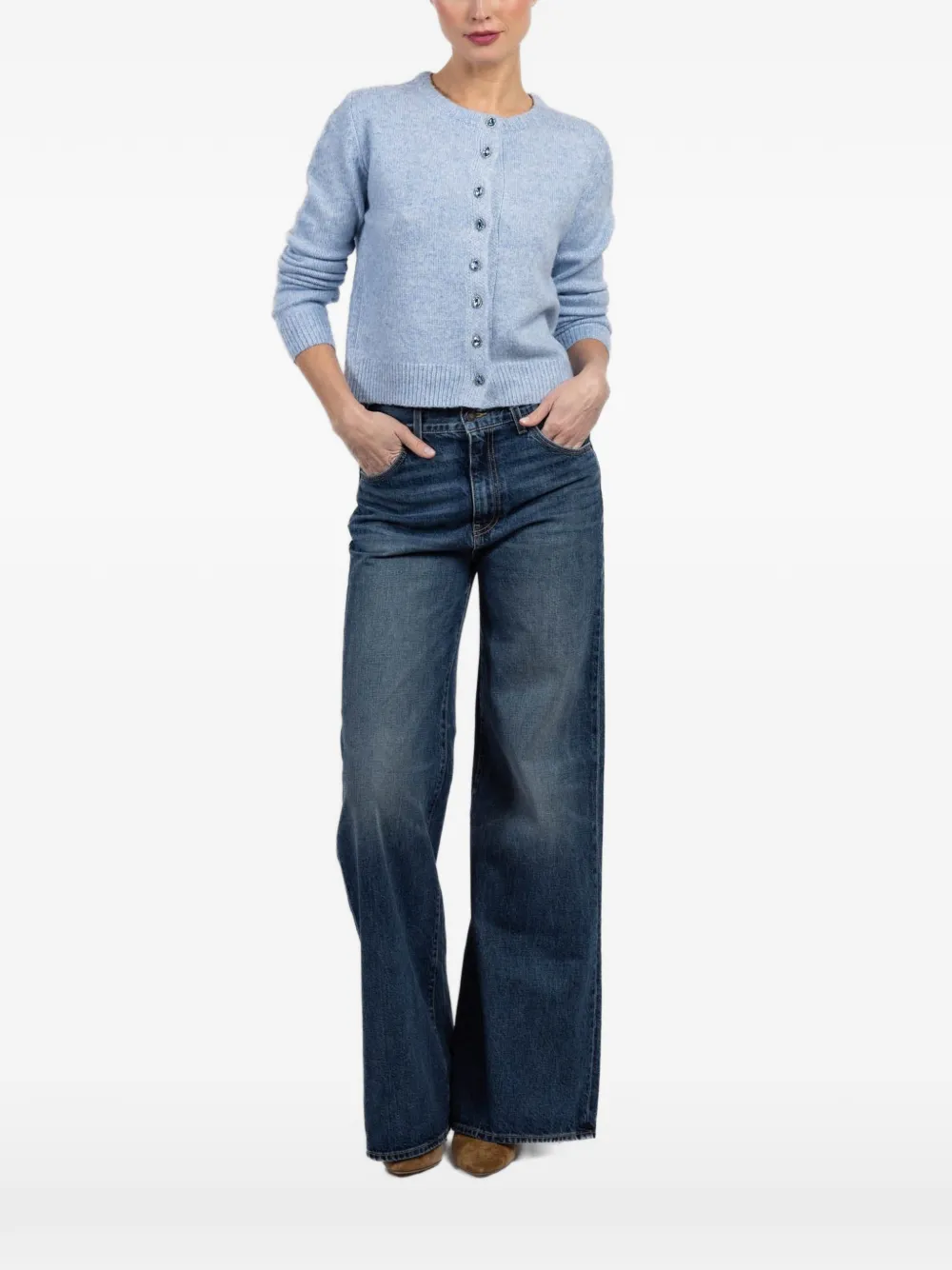 Lyla + Luxe crystal-embellished button cardigan - Blue