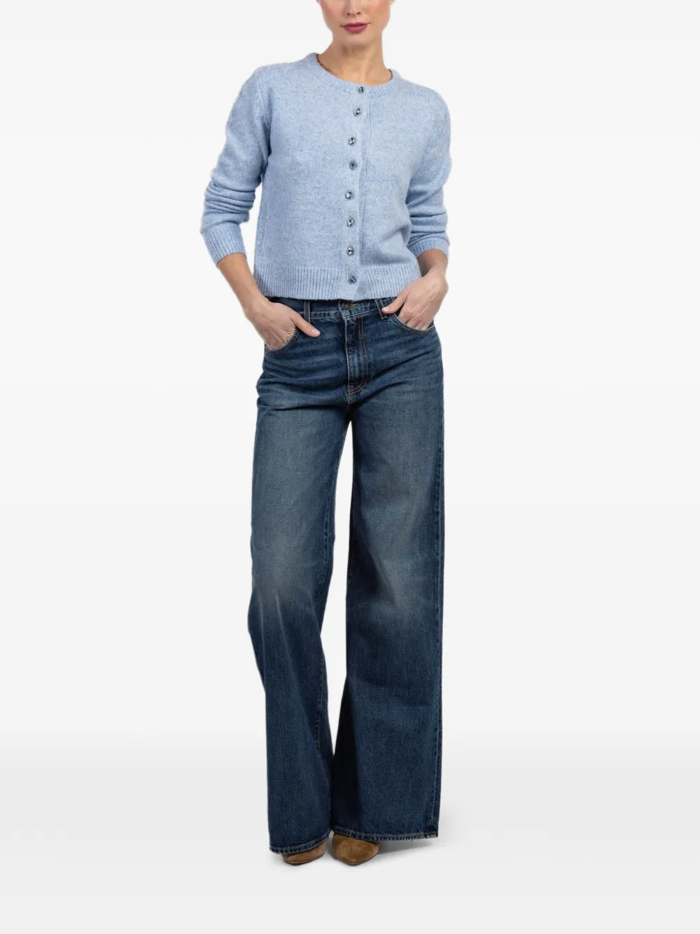 Lyla + Luxe crystal-embellished button cardigan - Blue