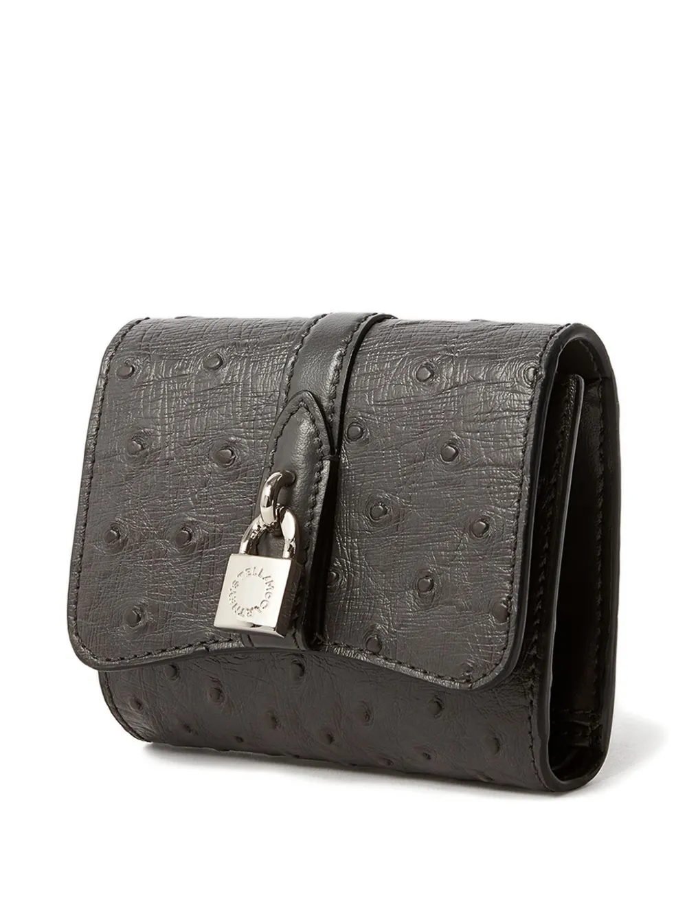 Stella Mccartney Ryder Padlock-detail Textured Bi-fold Wallet In Gray