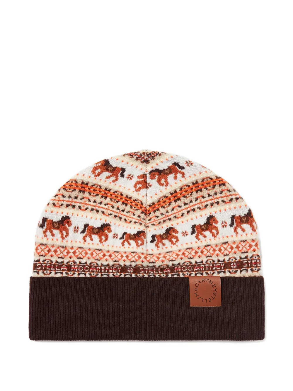 Stella McCartney Fair Isle horse-pattern label beanie | Brown | Image 1