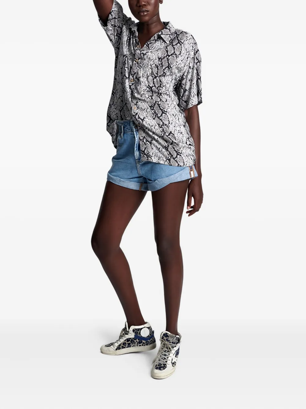 One Teaspoon snake-print short-sleeve shirt - Grijs
