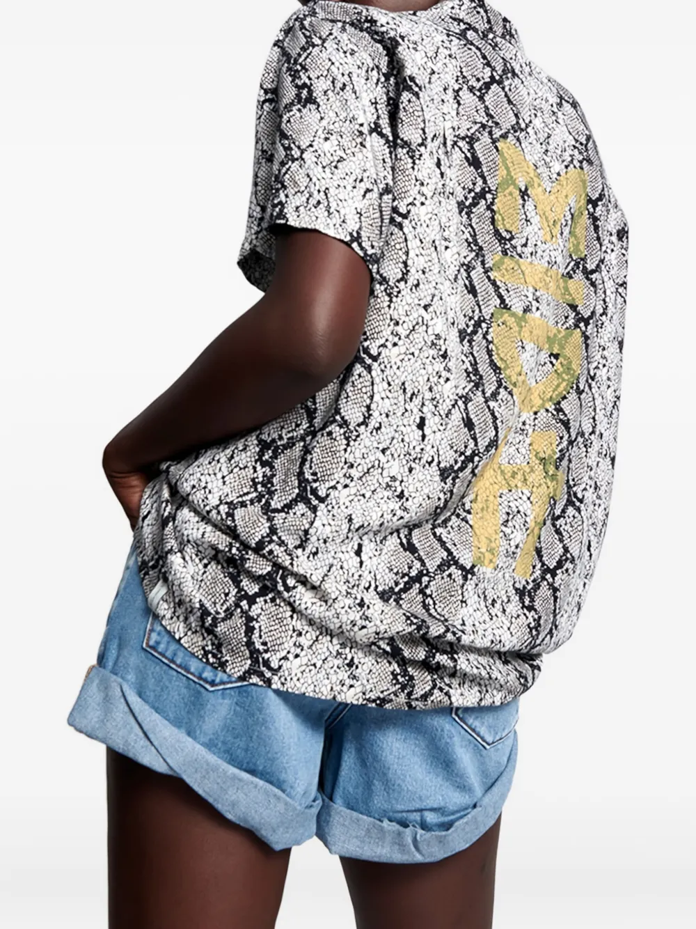 One Teaspoon Snake-print Short-sleeve Shirt In Gray