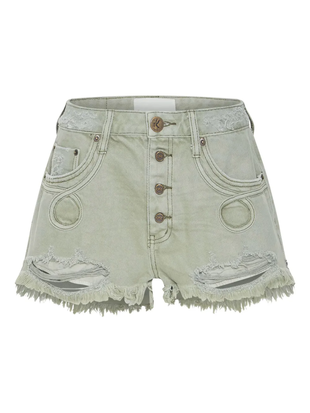 One Teaspoon Le Wolves Le Loop buttoned frayed shorts | Green | Image 1