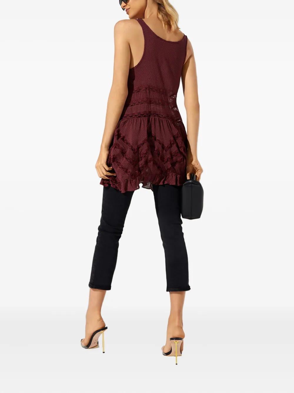  Free People Patterned Ruffled Top - Red 