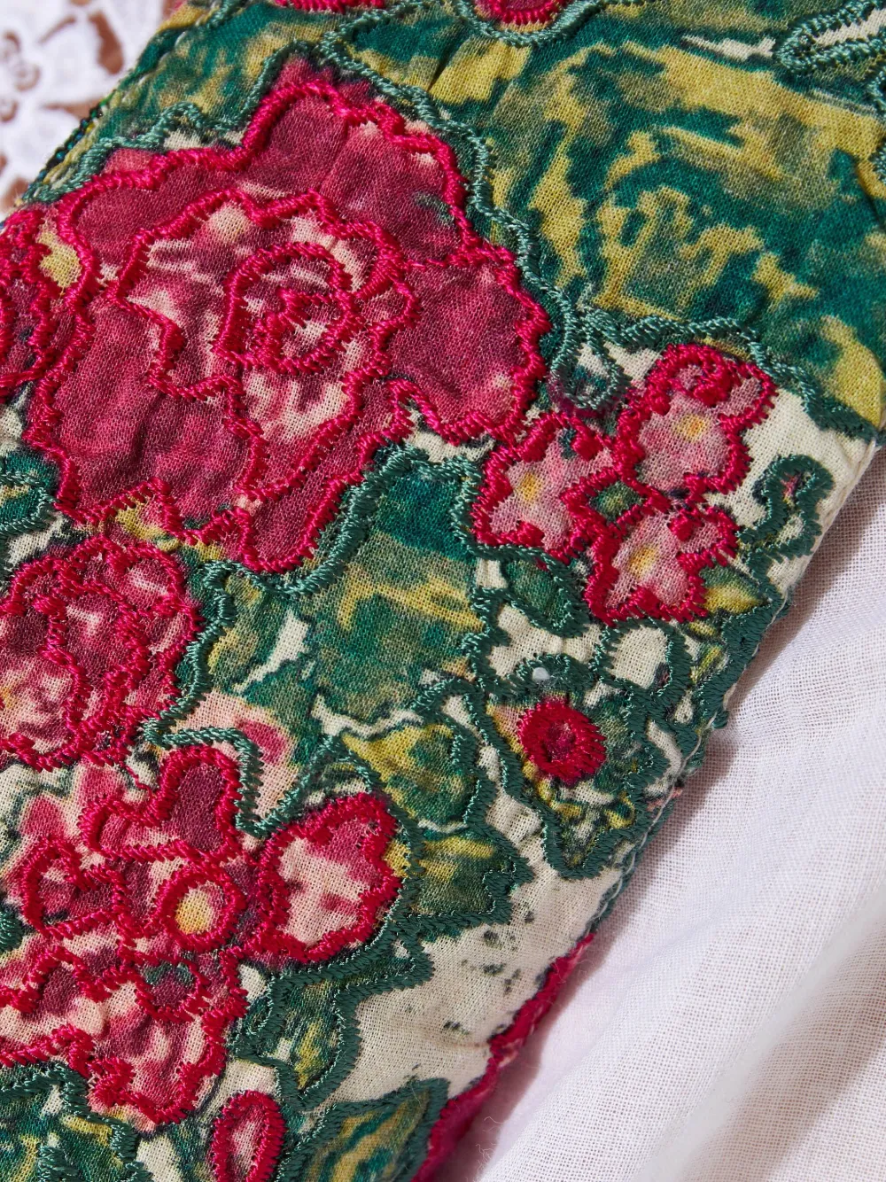 Hemant & Nandita Nova Cambric Floral-embroidered Waistcoat In Neutral
