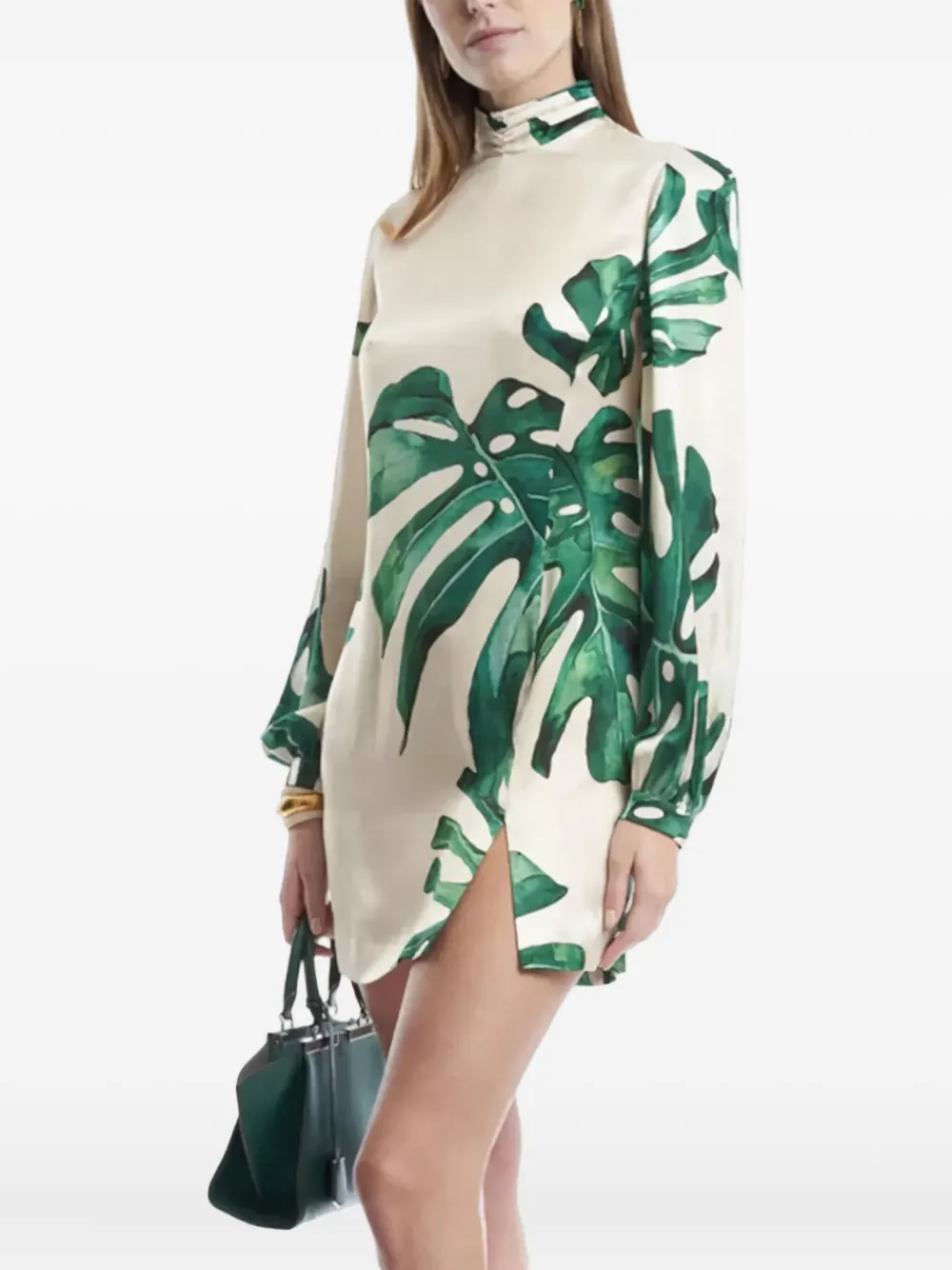Raquel Diniz Elle mini-jurk met bladerprint - Beige