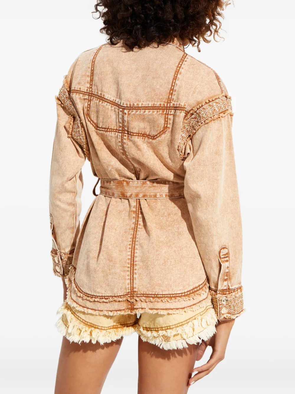 Ixiah Embroidered Denim Shirt Jacket In Neutral