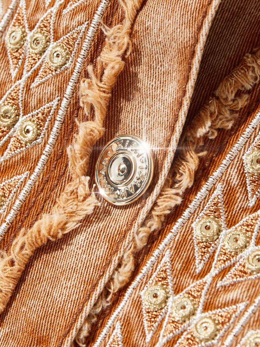 Ixiah Embroidered Denim Shirt Jacket In Neutral