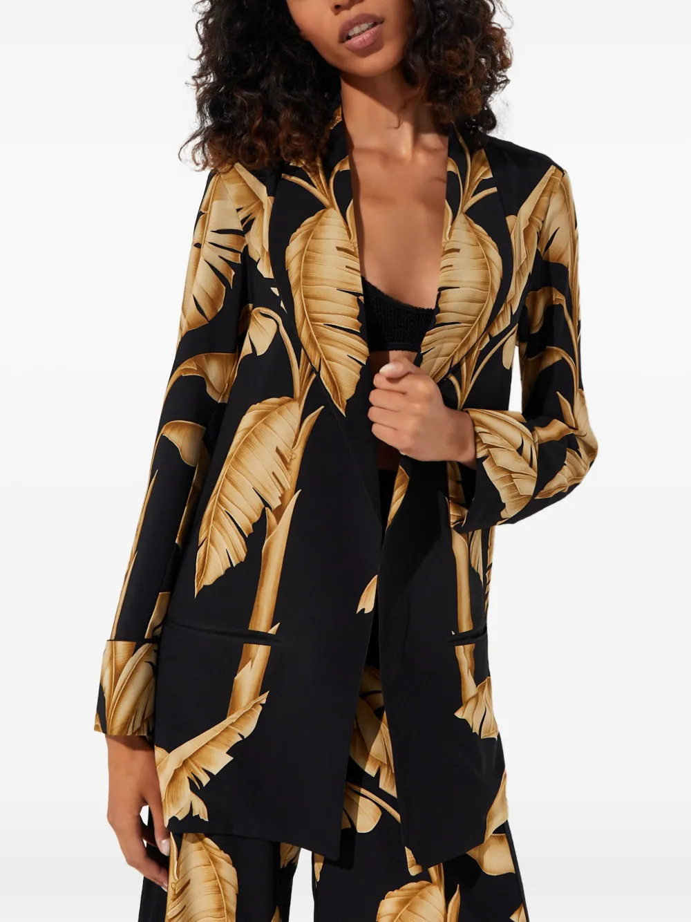 Mystique Leaf-print Jacket In Black