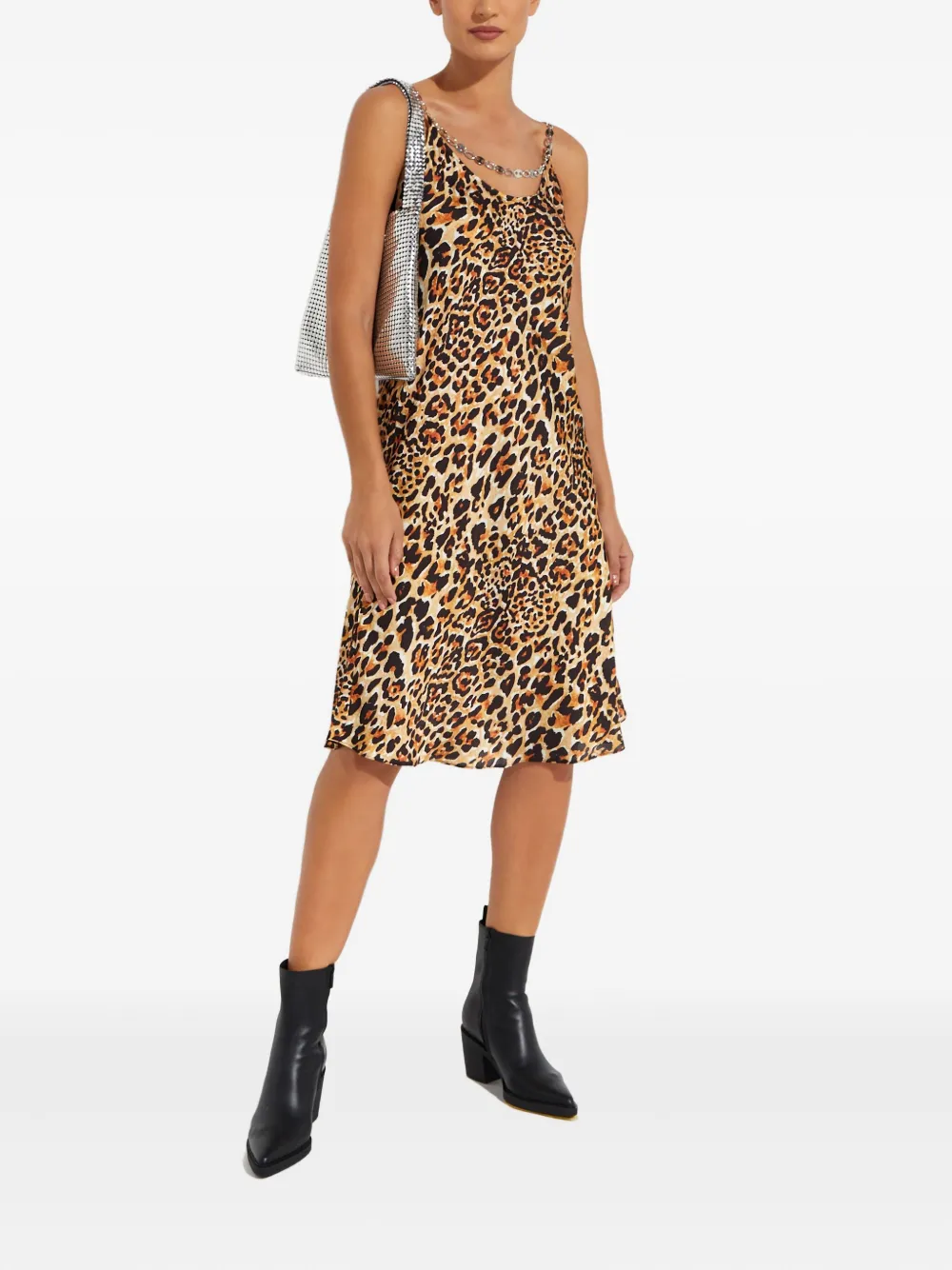 Rabanne Chain-detail Leopard-print Midi Dress In Brown