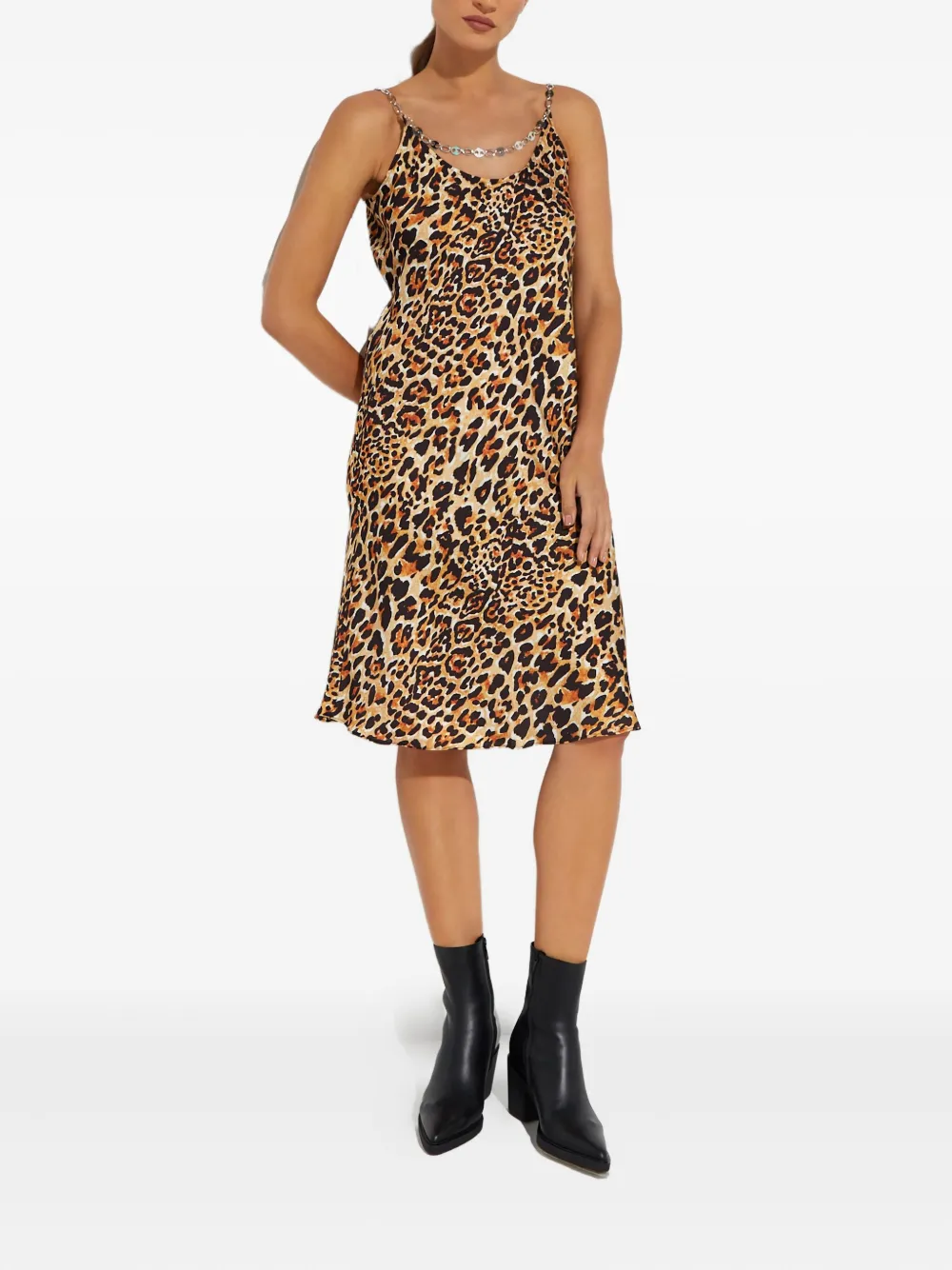 Rabanne Chain-detail Leopard-print Midi Dress In Brown