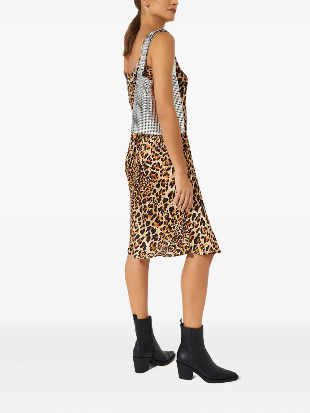 Rabanne Chain-detail Leopard-print Midi Dress In Brown