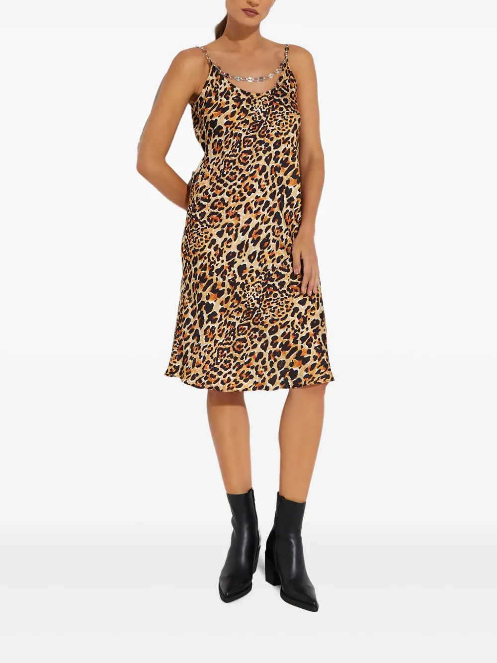Rabanne chain-detail leopard-print midi dress | Brown | Image 1