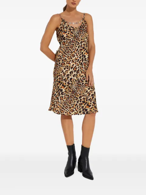 Rabanne chain-detail leopard-print midi dress