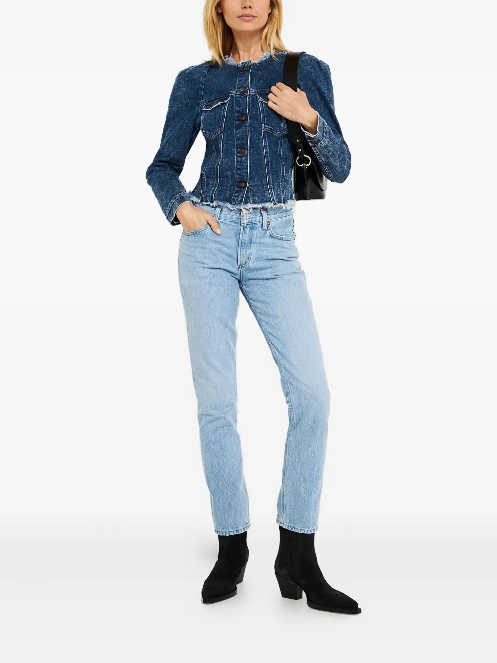 Retroféte Raw-cut Cropped Denim Jacket In Blue