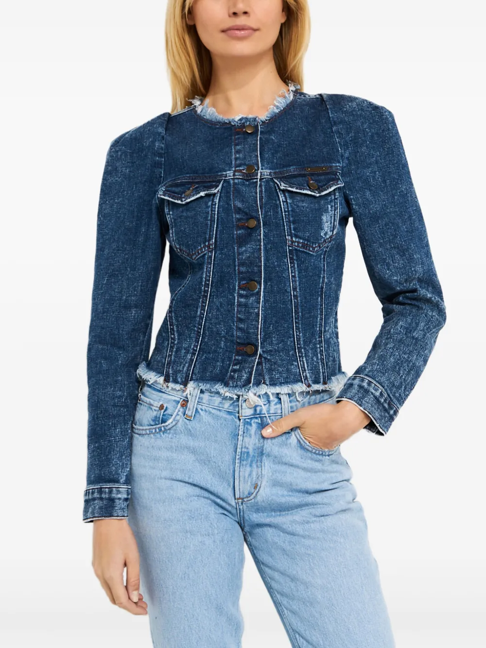 Retroféte Raw-cut Cropped Denim Jacket In Blue