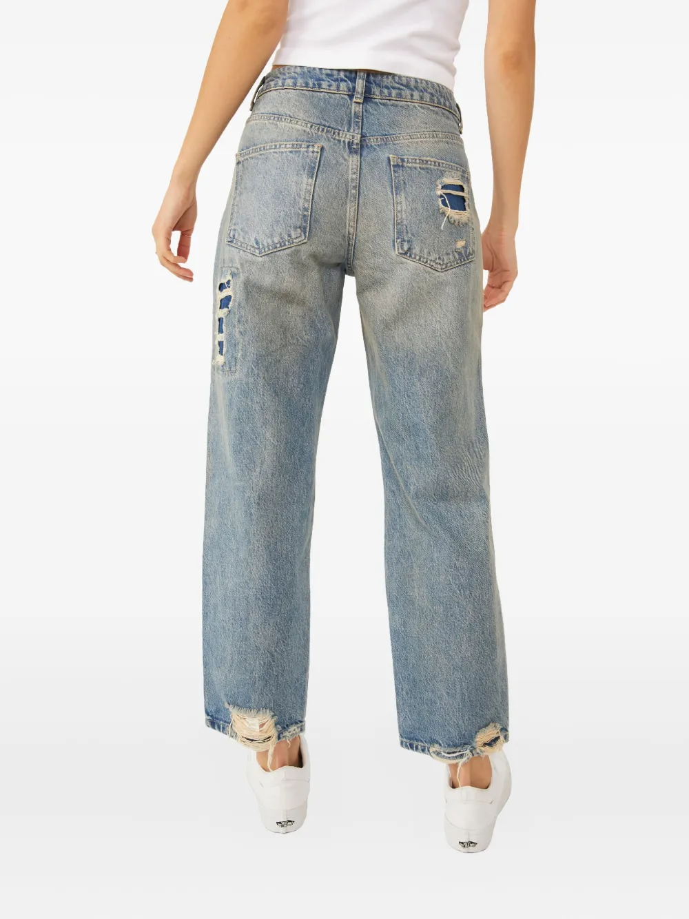 Free People Floral-print Distressed Jeans In Blue