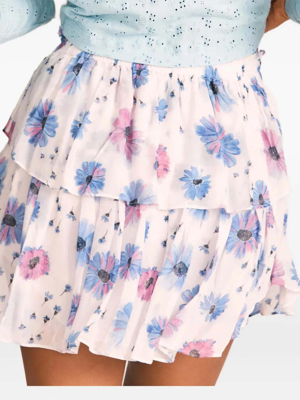 LoveShackFancy Mini-rok met bloemenprint en ruches - Wit