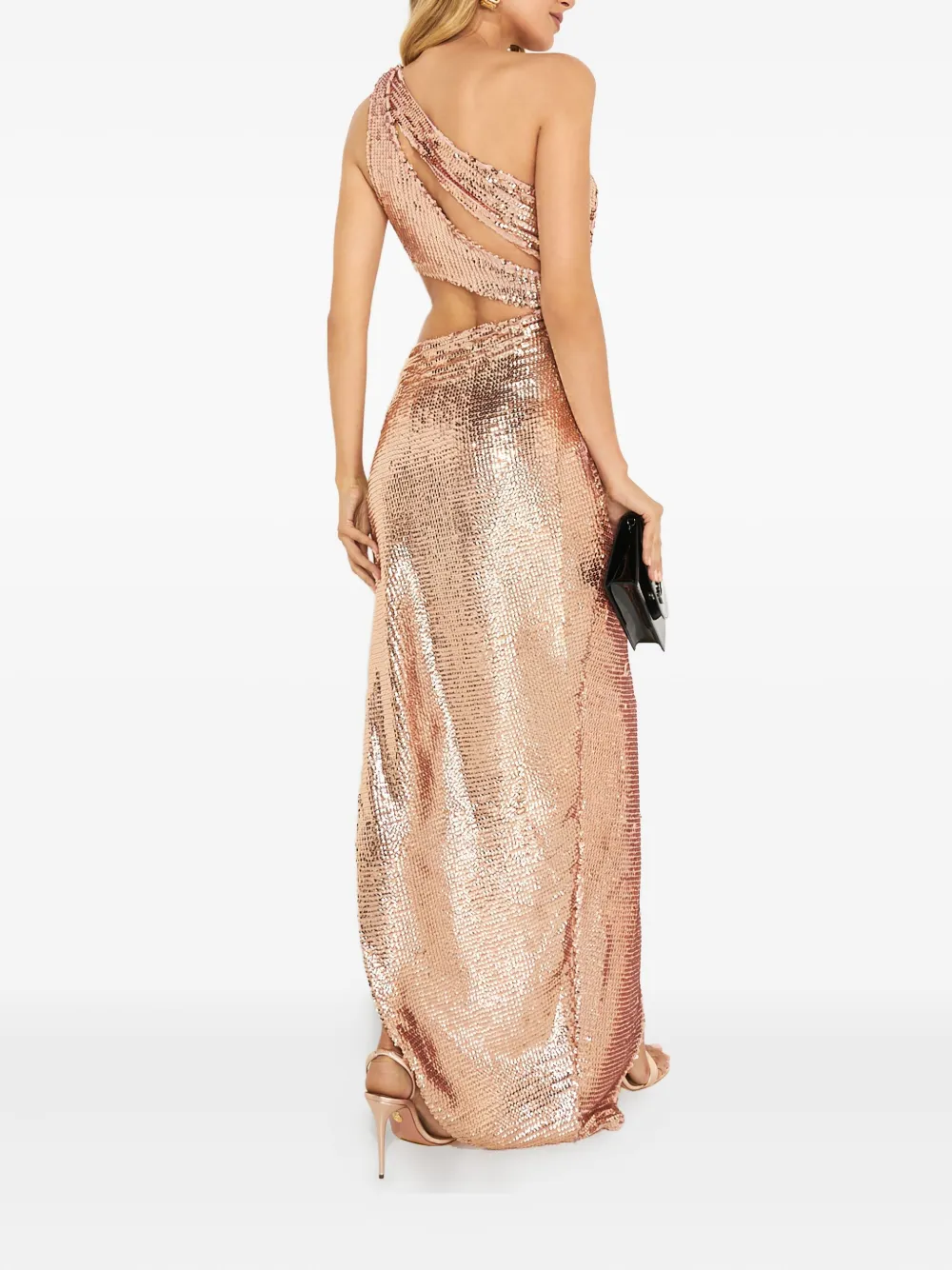 Bronx And Banco Sequin Asymmetric-hem Maxi Dress In Gold