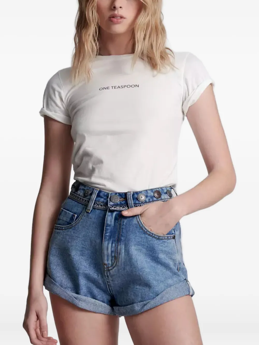 One Teaspoon Bandits Marbled-denim Shorts In Blue