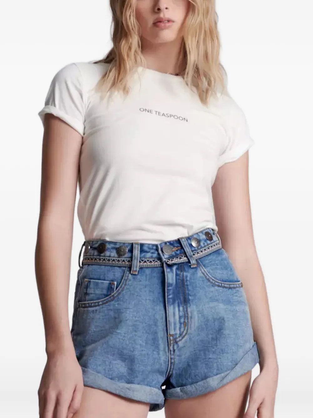 One Teaspoon Bandits Marbled-denim Shorts In Blue