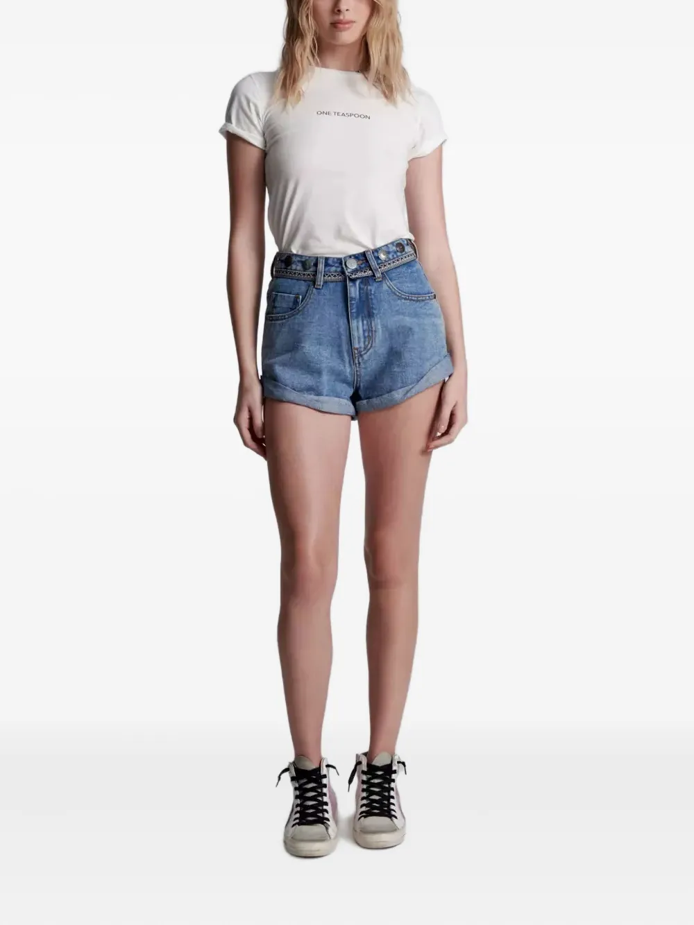 One Teaspoon Bandits marbled-denim shorts - Blauw