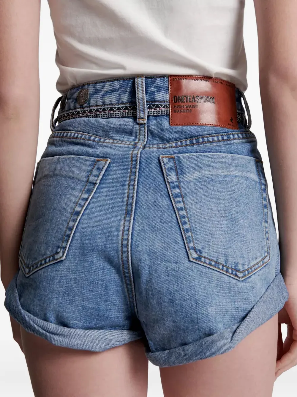 One Teaspoon Bandits Marbled-denim Shorts In Blue
