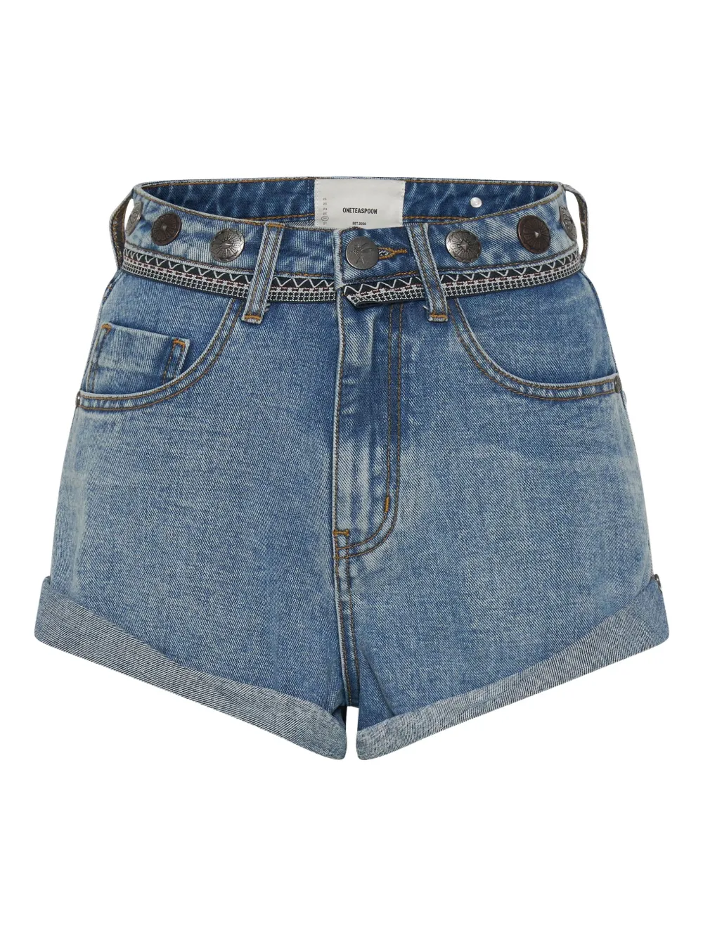 One Teaspoon Bandits Marbled-denim Shorts In Blue