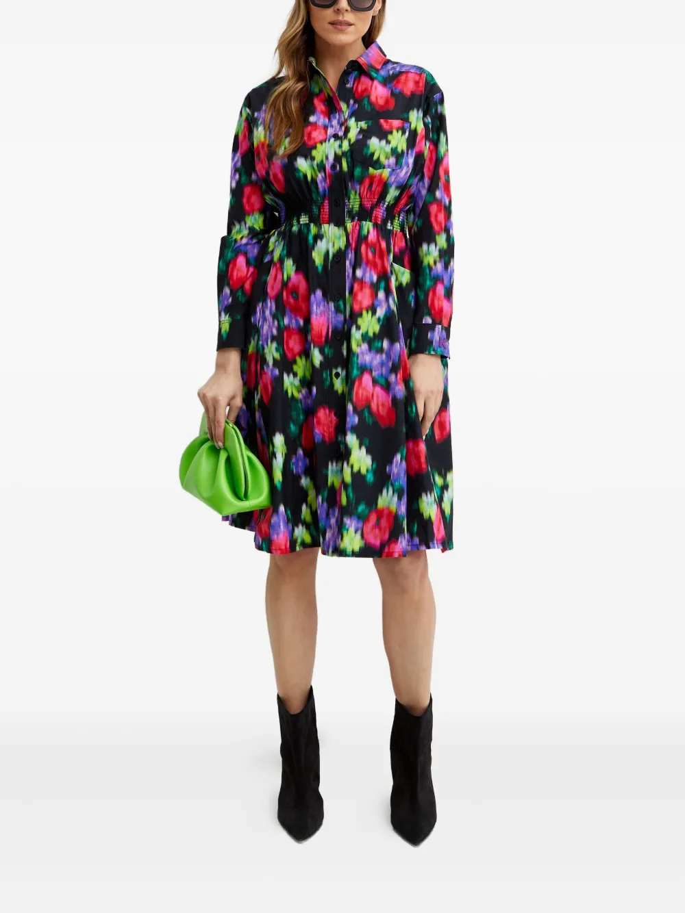 Kenzo Floral-print Buttoned Midi Dress In Black