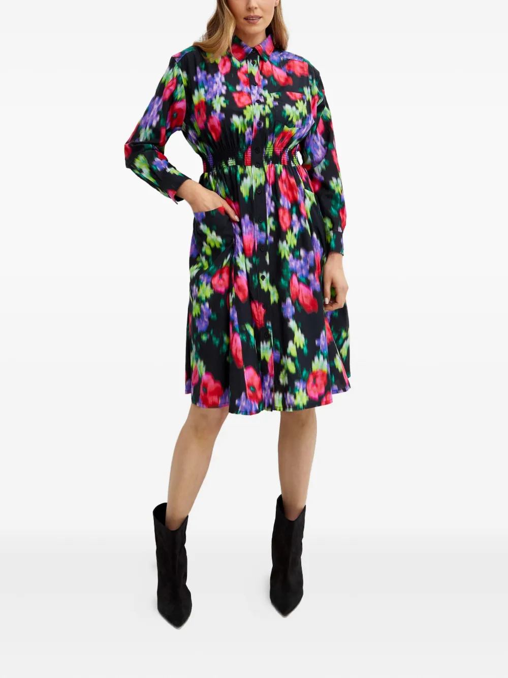 Kenzo floral-print buttoned midi dress - Zwart