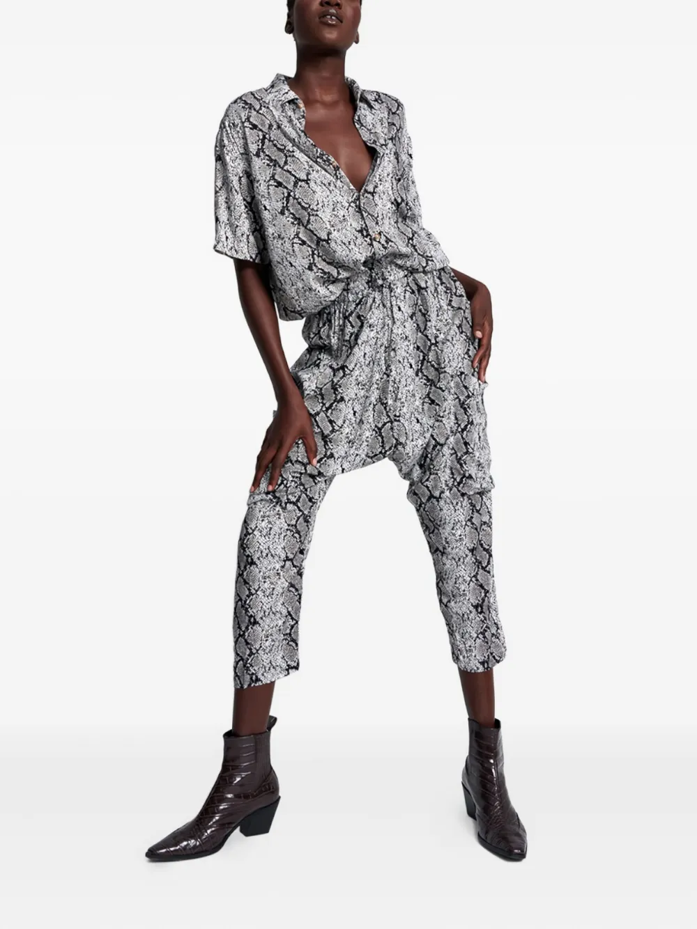 One Teaspoon Snake-print Cropped Trousers In Green
