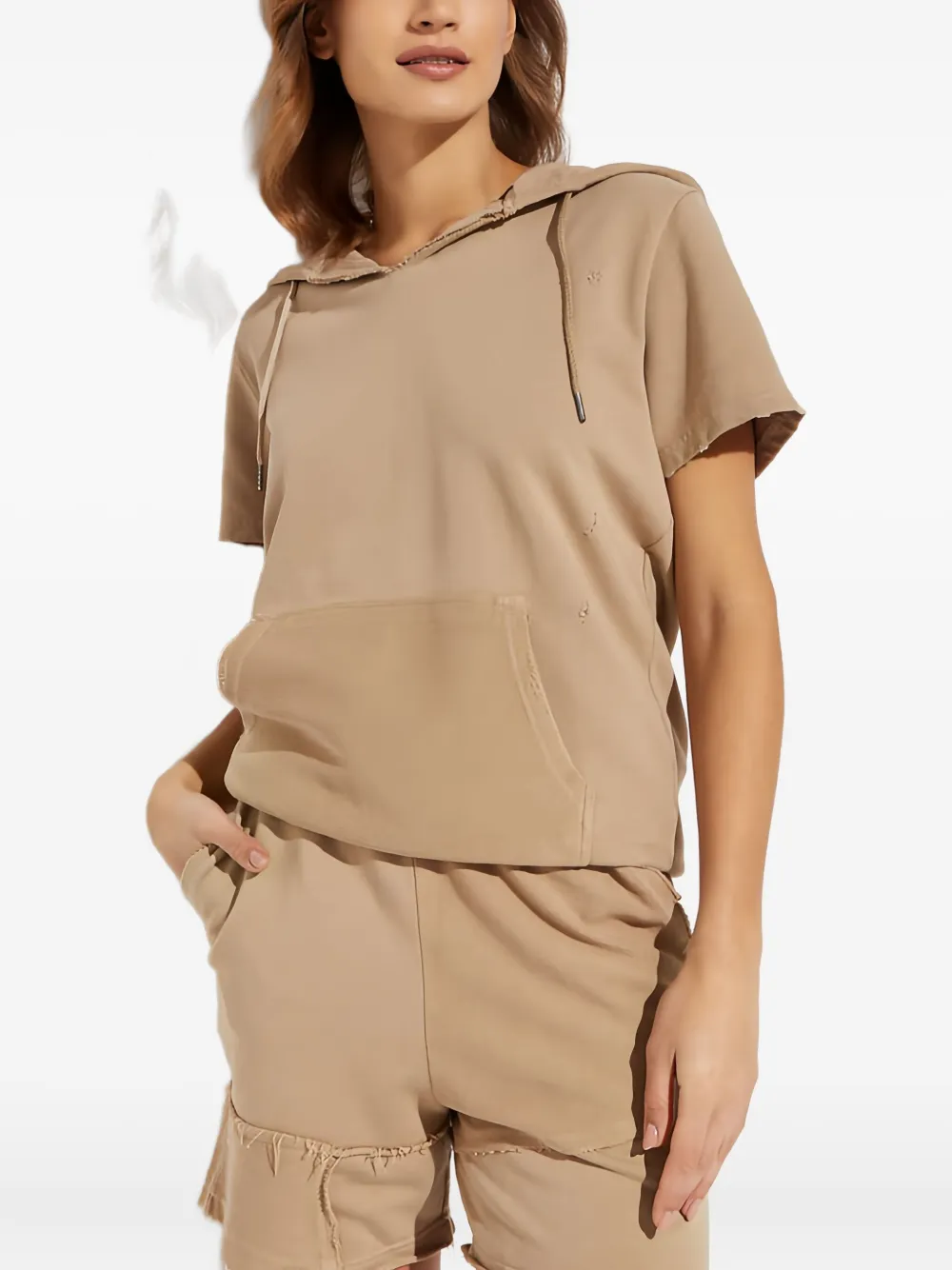 SEROYA Rye hooded kangaroo-pocket T-shirt | Neutrals | Image 1