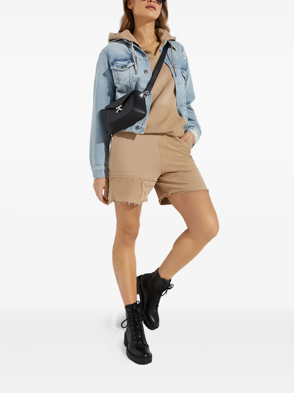 SEROYA Rye hooded kangaroo-pocket T-shirt - Beige
