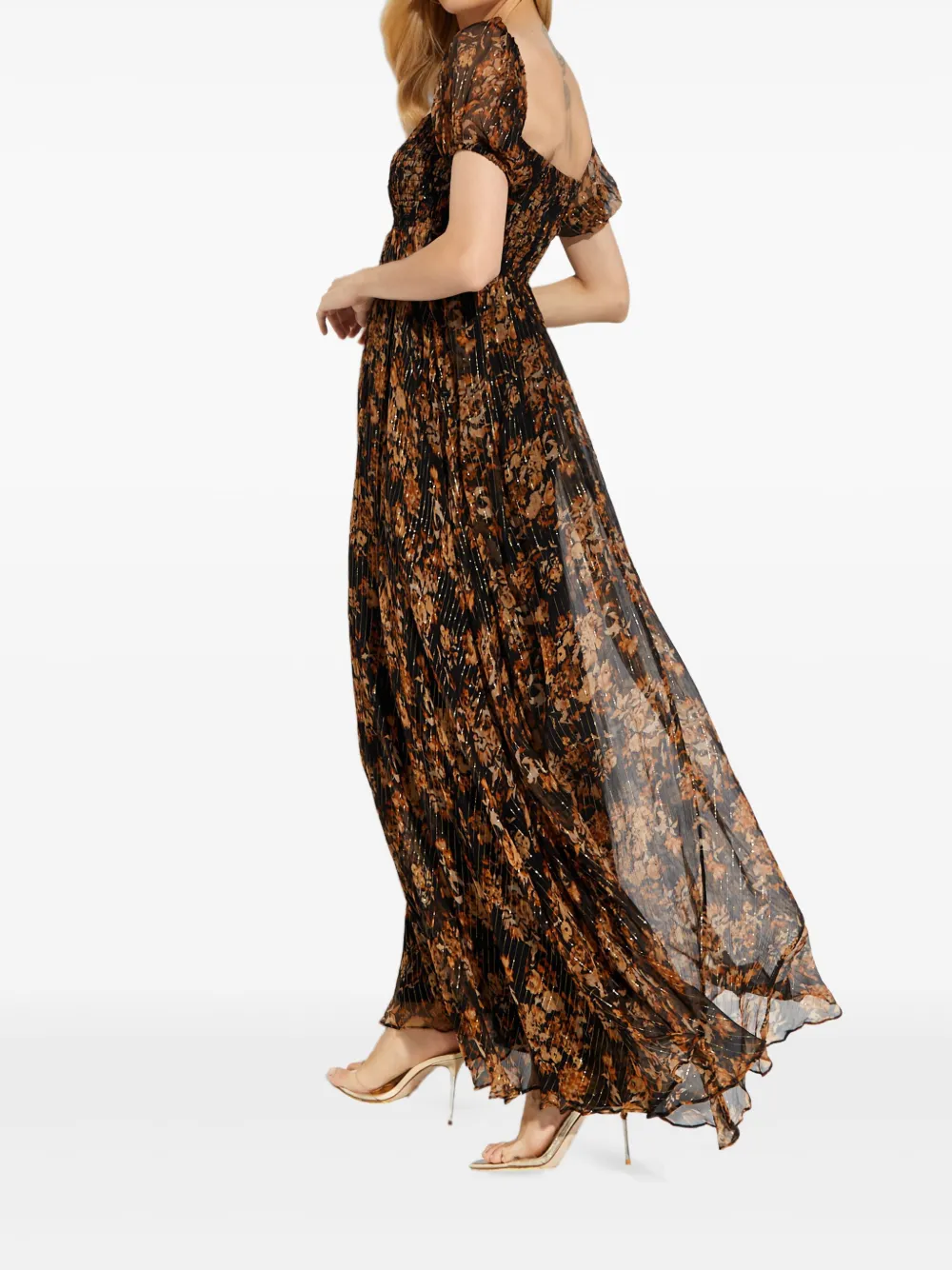Caroline Constas Maxi-jurk met bloemenprint en vierkante hals Bruin