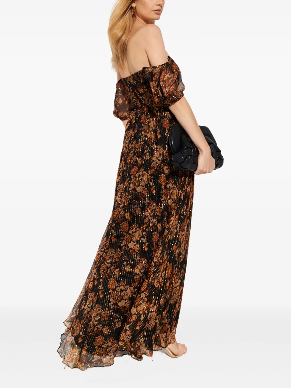 Caroline Constas Maxi-jurk met bloemenprint en vierkante hals Bruin
