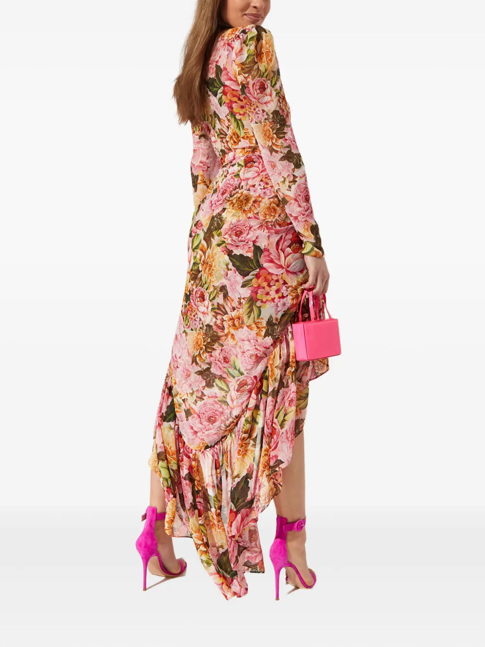 Bronx And Banco Asymmetric V-neck Floral Dress In Multi
