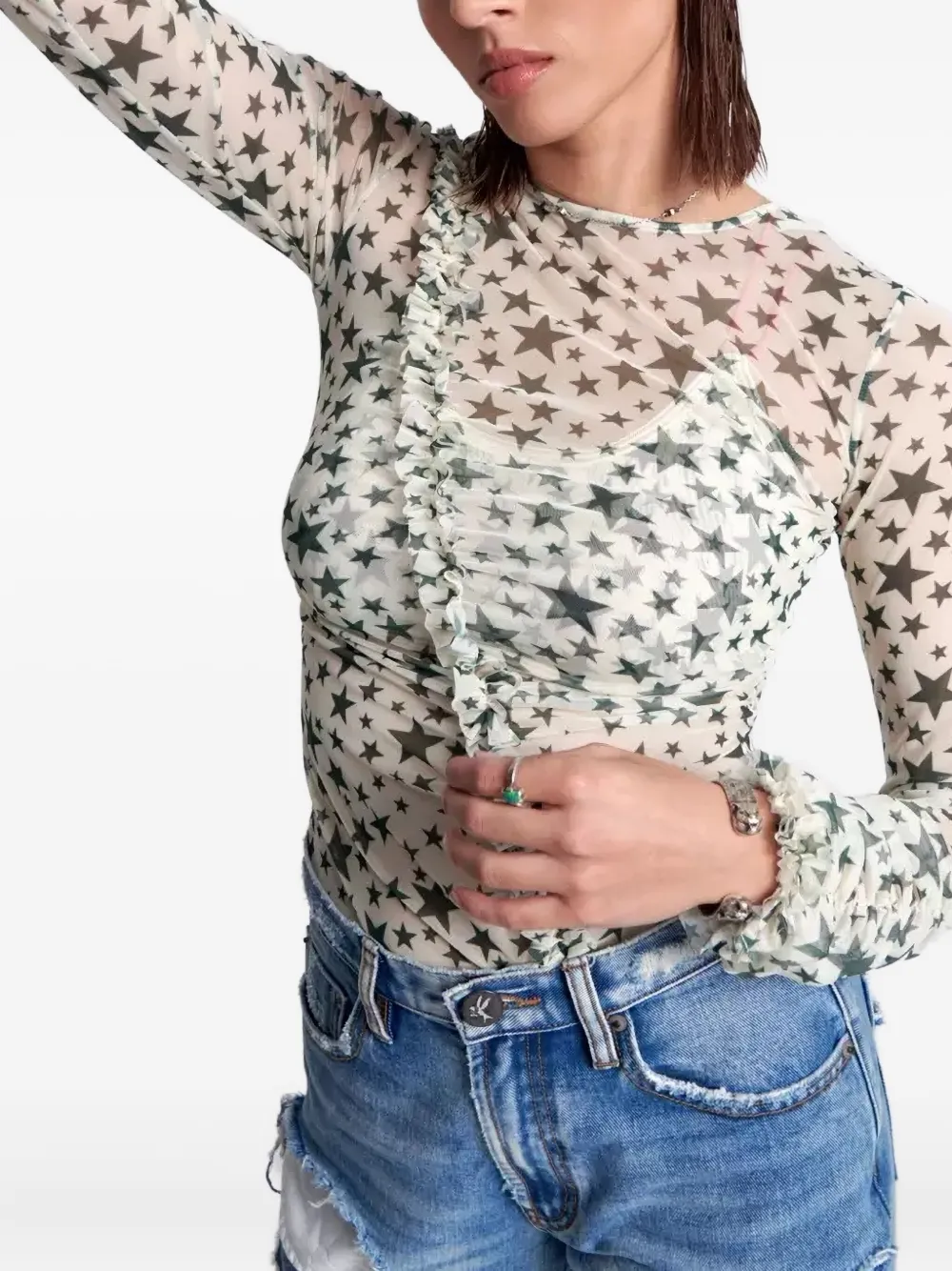  One Teaspoon Party Star-print Ruffled Top - Grey 