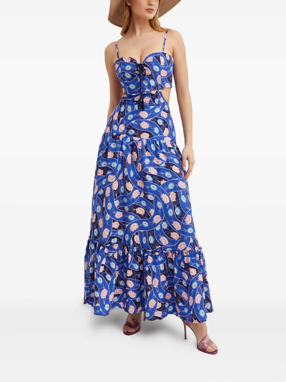 Agua Bendita Maxi-jurk met bloemenprint - Blauw
