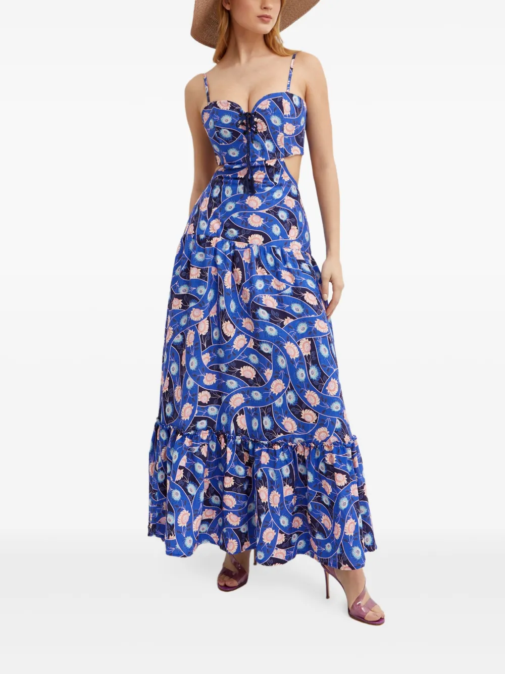 Agua Bendita Maxi-jurk met bloemenprint Blauw