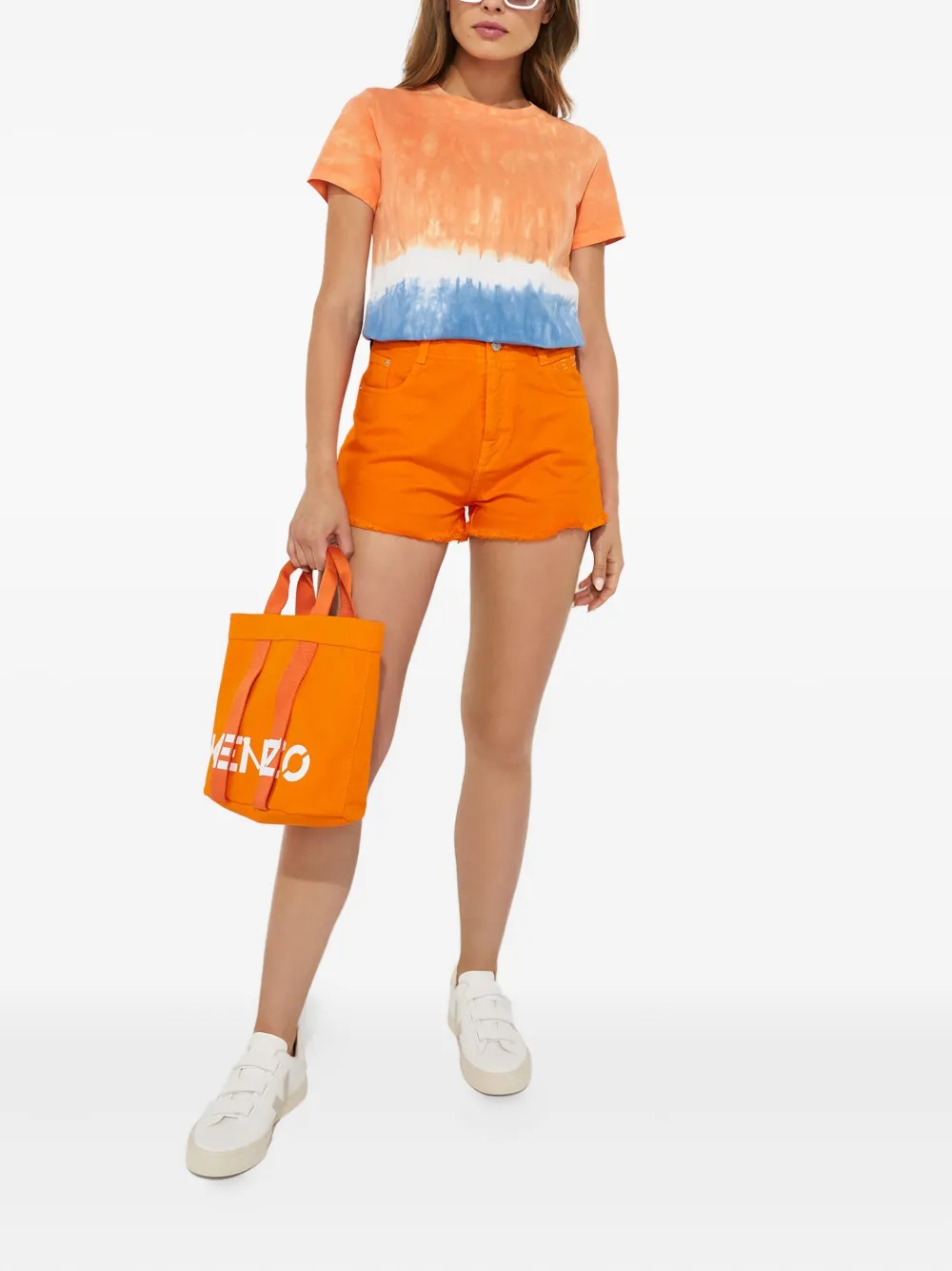 Kenzo Tie-dye-motif Tiger-patch T-shirt In Orange