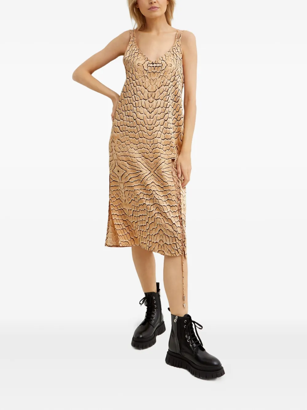 One Teaspoon Midi-jurk met Delusionsnake-print Beige