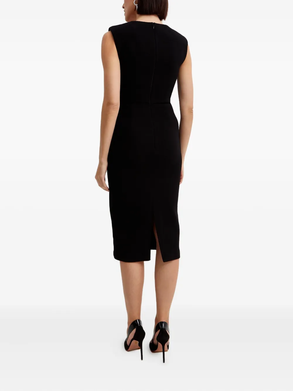Roland Mouret Draped Neck Detail Cap Sleeve Dress In Black Viscose In Black
