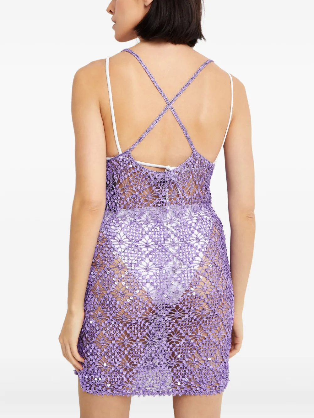 Retrofête Gehaakte strandjurk met pailletten Paars