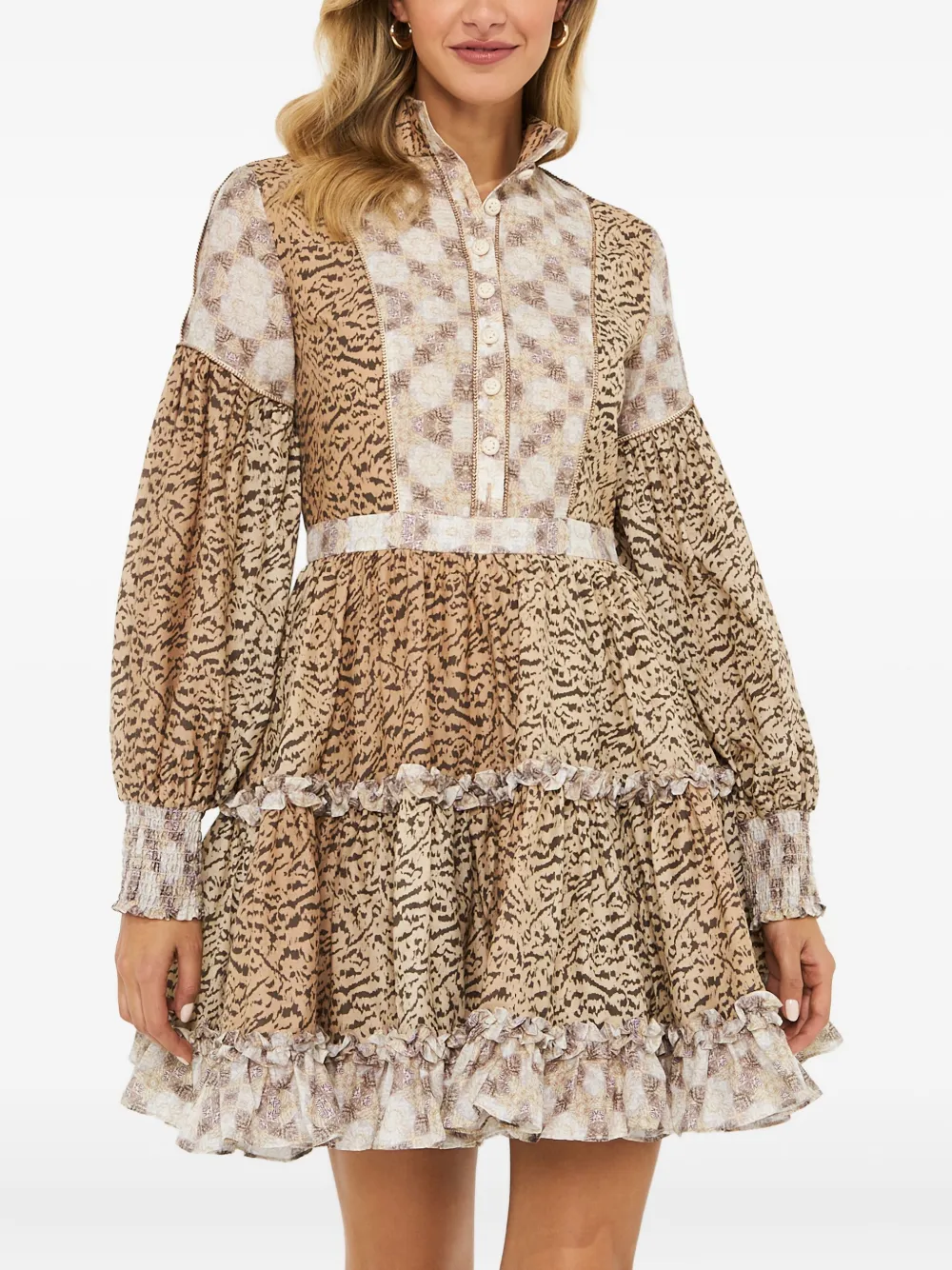 Ixiah Euphoric Patterned Mini Dress In Brown