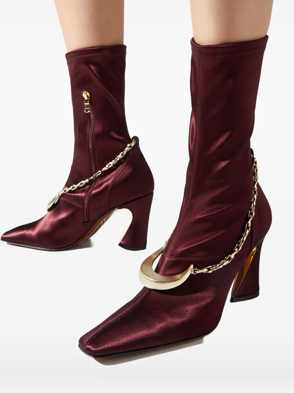 Zimmermann 85mm Chain-detail Ankle Boots In Burgundy