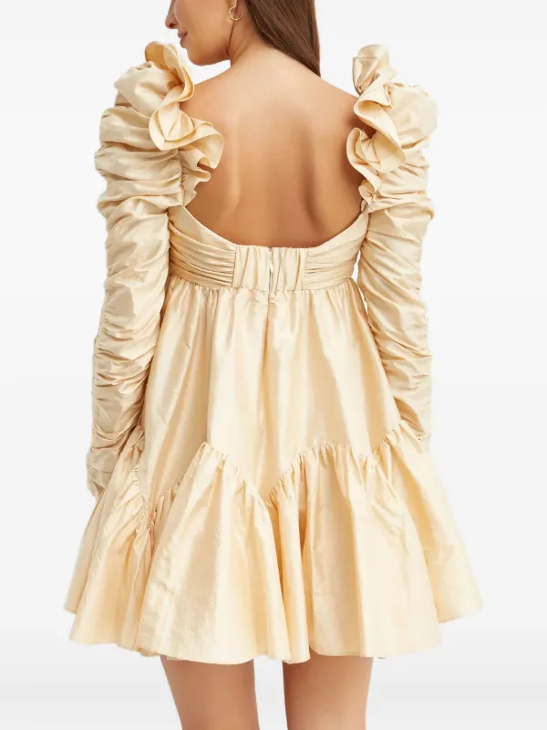 zimmermann yellow silk dress NWT $1,750 Zimmermann High Tide Peplum Silk Mini Dress Yellow Ikat Floral  AU2 M
