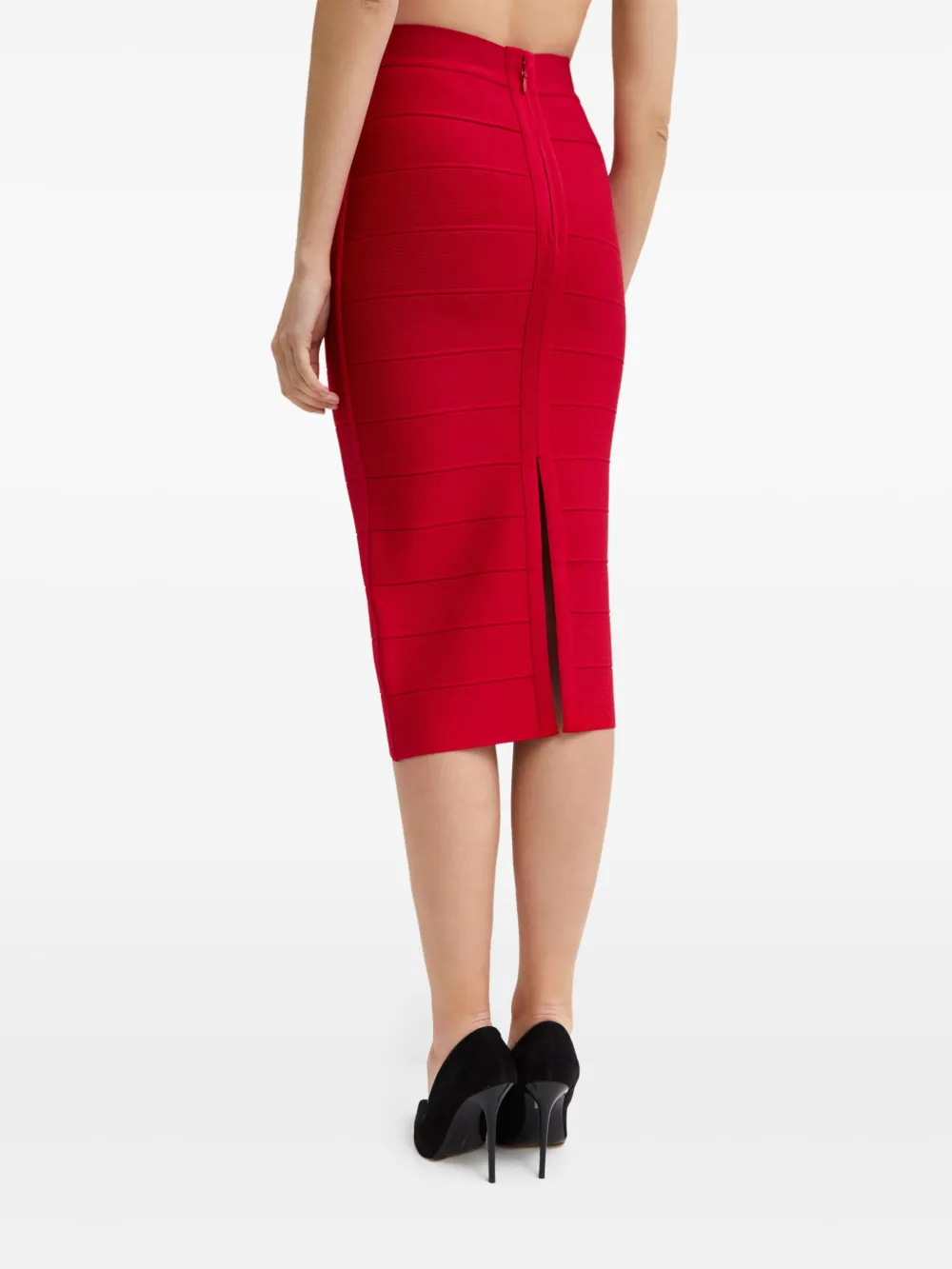 Herve Leger Zip Midi Pencil Skirt In Red